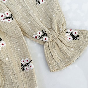 پیراهن گل گلی کرمی kids