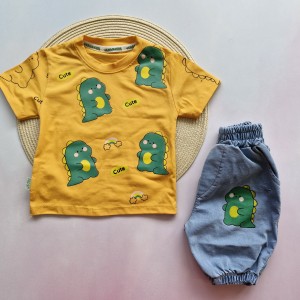 تیشرت و شلوارک دایناسور پرتقالی kids