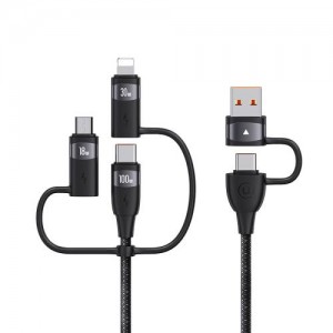کابل شارژ سریع چند سر تایپ سی و یو اس بی به تایپ سی، لایتنینگ و میکرو 100 وات 1.2 متری یوسامز US-SJ645