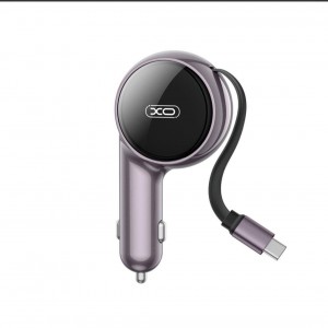شارژر فندکی 60وات فست شارژ خودرو دارای کابل قرقره ای تایپ سی ایکس او XO-CC65
