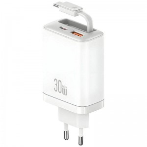 شارژر دیواری 30 وات Type-C و USB یوسامز با کابل تایپ سی مدل  Usams-CC296