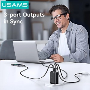 شارژر دیواری 65 وات تایپ‌سی و یواس‌بی یوسامز با کابل تایپ‌سی جمع‌شونده مدل CC299