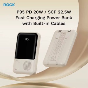 پاور بانک ظرفیت 20000 توان 22.5 وات دارای کابل راک مدلROCK P99 کد 1761