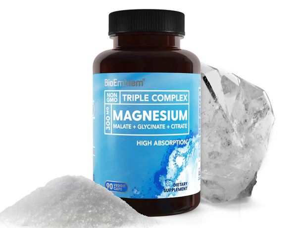 کاملترین مکمل گیاهی منیزیم ( گلیسینات ، سیترات ، مالات )  با جذب بالا 90 عددی برند bioemblem