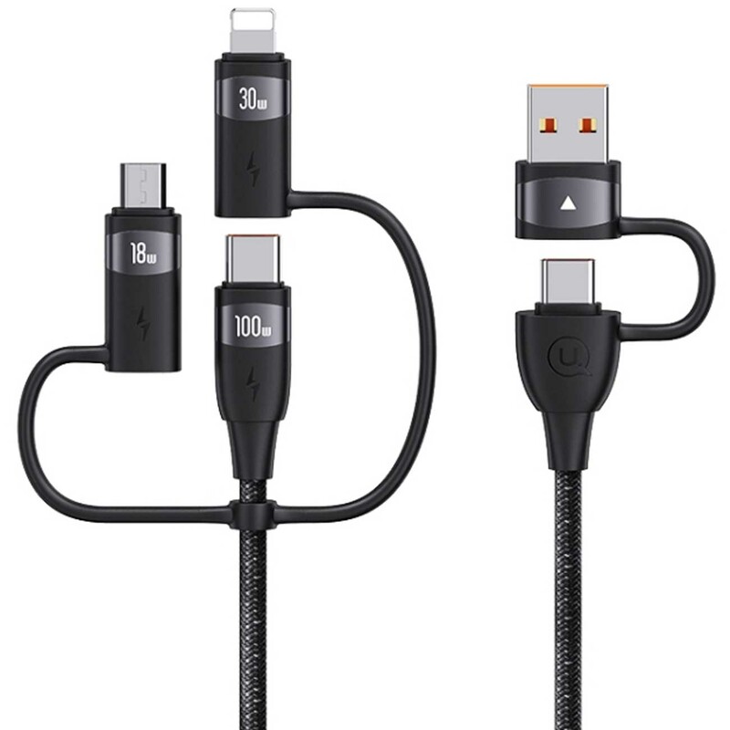 کابل شارژ سریع چند سر تایپ سی و یو اس بی به تایپ سی، لایتنینگ و میکرو 100 وات 2 متری یوسامز US-SJ646