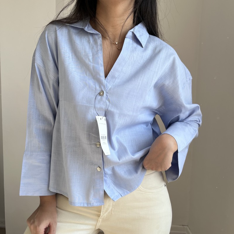شومیز لینن آبی کد 2588