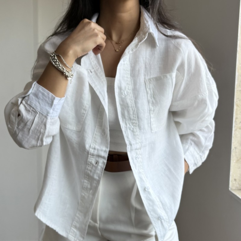 شومیز لینن سفید کد 9241