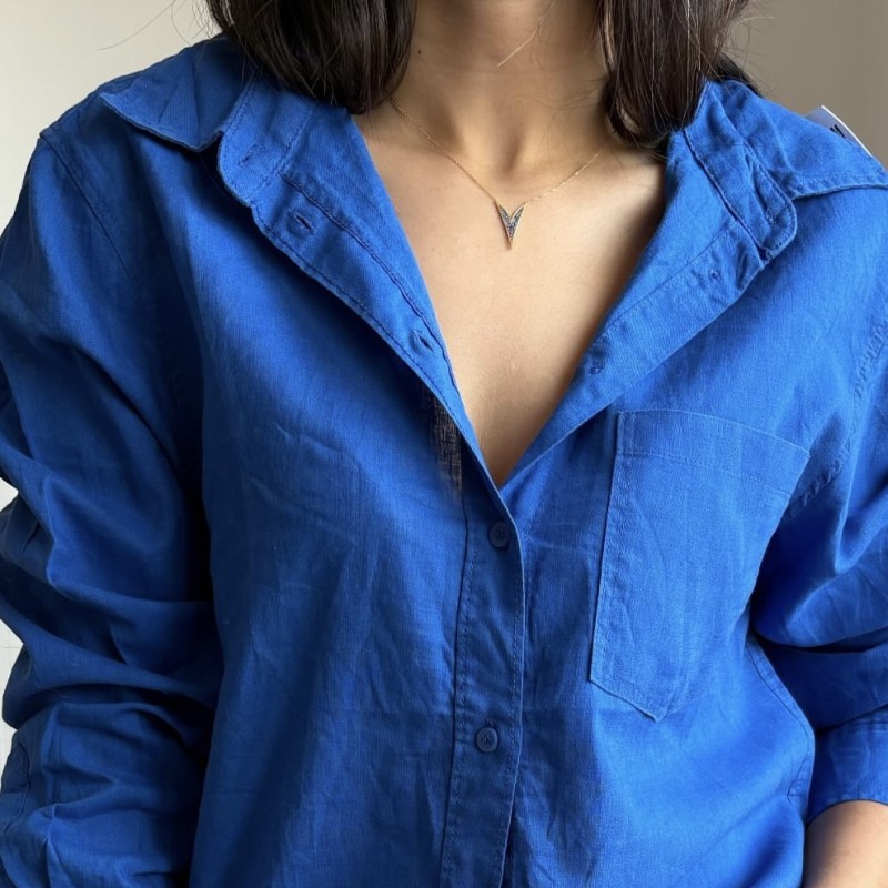 شومیز لینن آبی کاربنی کد 0439