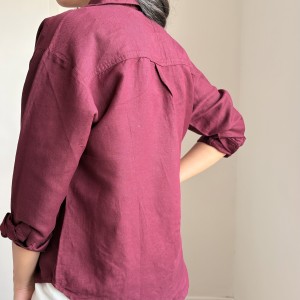شومیز لینن زرشکی کد 9375