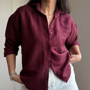 شومیز لینن زرشکی کد 9375