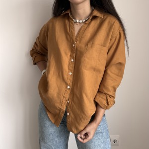 شومیز لینن خردلی کد 5873