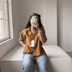 شومیز لینن خردلی کد 5873