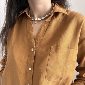 شومیز لینن خردلی کد 5873