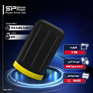 هارد اکسترنال سیلیکون پاور مدل Armor A65 دارای رابط USB Type-A 3.2