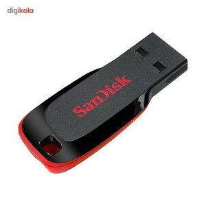 فلش مموری 64 گیگابایت سن دیسک مدل Cruzer Blade CZ50 با رابط USB 2.0، بدنه مات مقاوم در برابر اثر انگشت، قابلیت رمزگذاری نرم‌افزاری و شیار اتصال بند