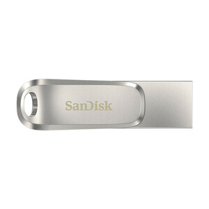 فلش مموری سن دیسک Ultra Dual Drive Luxe ظرفیت 256 گیگابایت با طراحی چرخشی، دو رابط USB Type-C و USB Type-A، استاندارد USB 3.2 Gen1، بدنه فلزی و سازگار با تبلت، گوشی، کامپیوتر و مک
