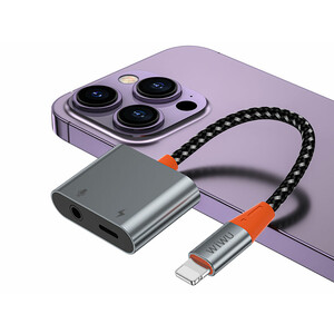مبدل لایتنینگ به لایتنینگ و درگاه صدا ویوو Wiwu LT08 Lightning To Lightning &amp; 3.5mm Audio Converter
