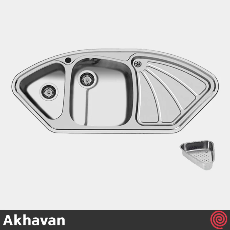 سینک ظرفشویی اخوان مدل Akhavan 49-50 | یک و نیم لگنه فانتزی توکار