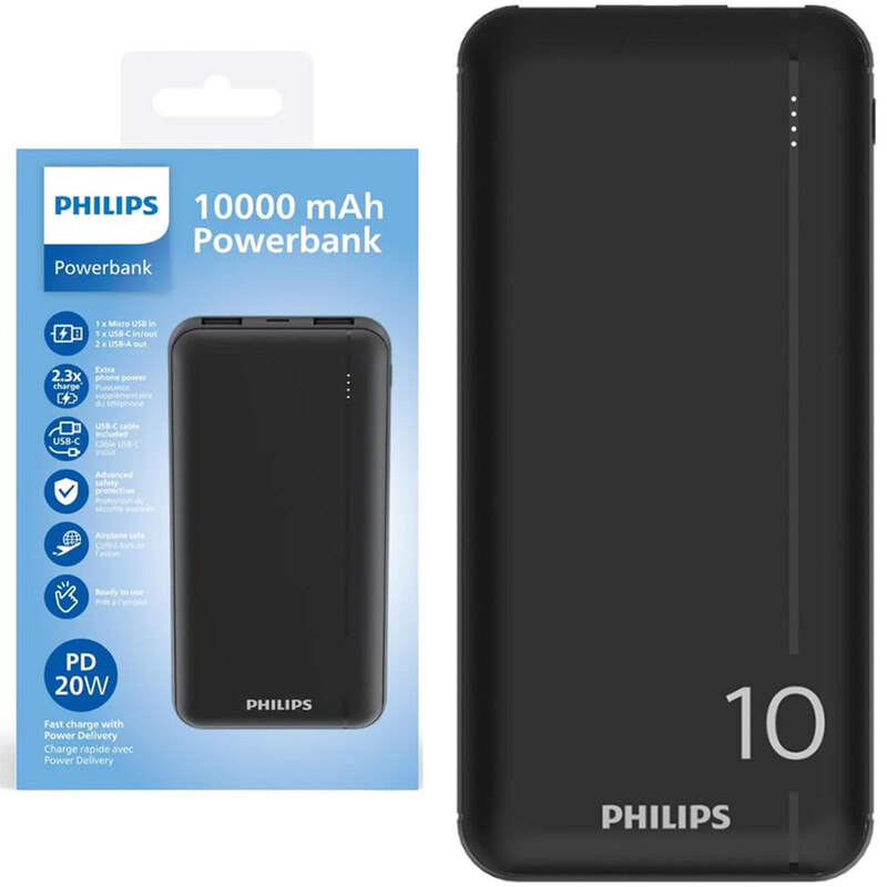 پاور بانک 10000 فیلیپس مدل PHILIPS DLP1812PB | توان 20 وات
