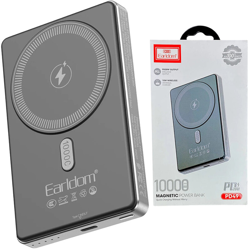 پاور بانک وایرلس 10000 و تایپ‌سی 20 وات شارژ سریع ارلدام مدل EARLDOM PD49