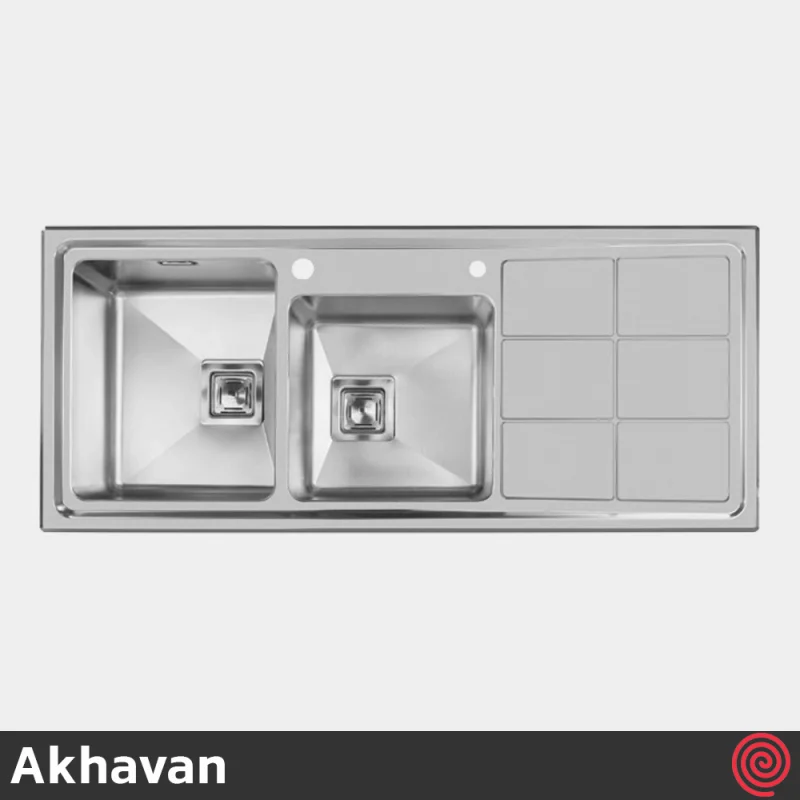 سینک ظرفشویی اخوان مدل Akhavan 304-51 | دو لگنه باکسی توکار