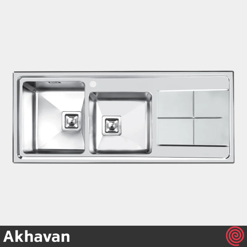 سینک ظرفشویی اخوان مدل Akhavan 300S-51 | دو لگنه باکسی توکار