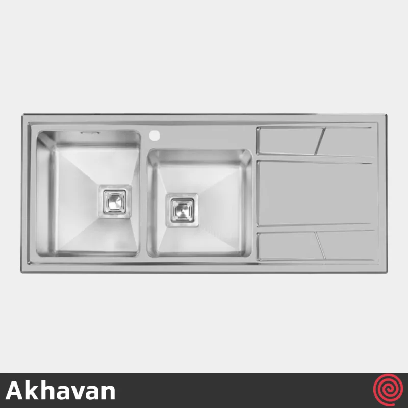 سینک ظرفشویی اخوان مدل Akhavan 302S-51 | دو لگنه باکسی توکار