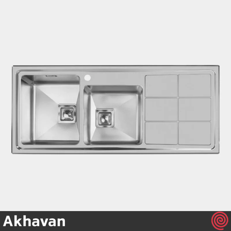 سینک ظرفشویی اخوان مدل Akhavan 304S-51 | دو لگنه باکسی توکار