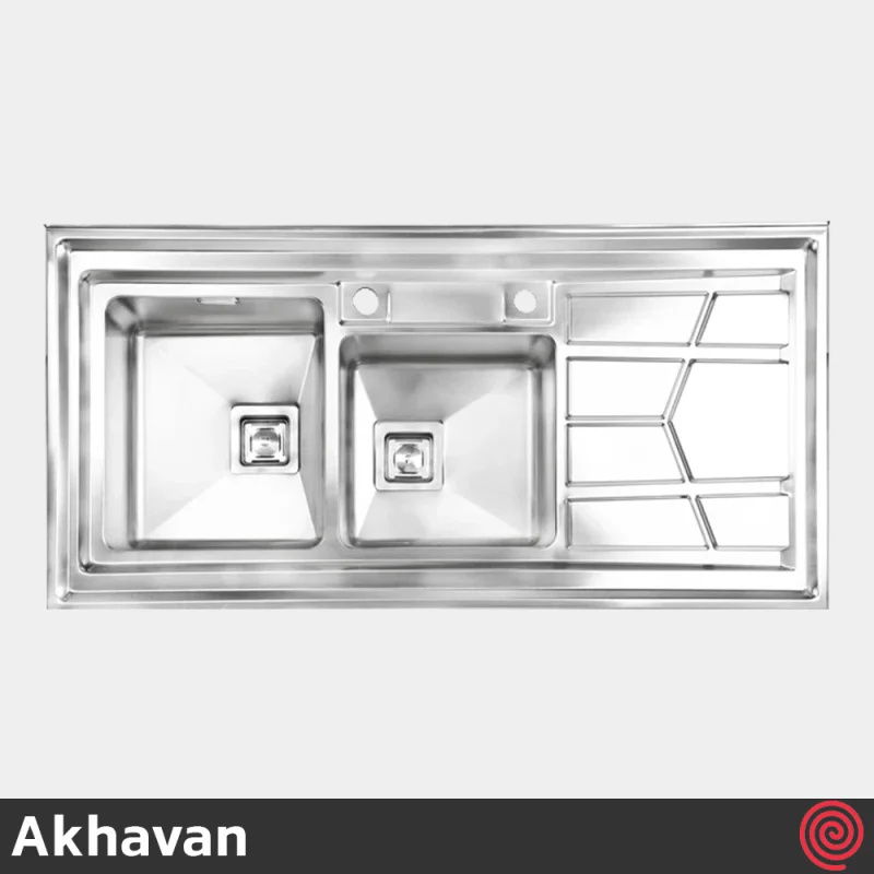 سینک ظرفشویی اخوان مدل Akhavan 303-60 | دو لگنه باکسی روکار