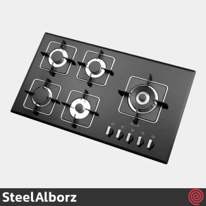 اجاق گاز صفحه ای 5 شعله استیل البرز مدل SteelAlborz G-5909R | بدنه شیشه ای