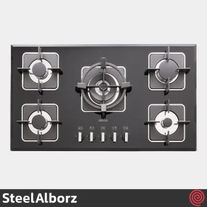 اجاق گاز صفحه ای 5 شعله استیل البرز مدل SteelAlborz G-5910 | بدنه شیشه ای
