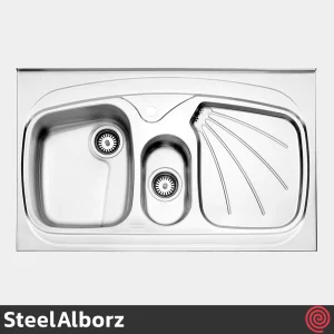 سینک ظرفشویی استیل البرز مدل SteelAlborz 610/60 | یک و نیم لگنه فانتزی روکار