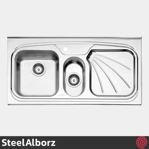 سینک ظرفشویی استیل البرز مدل SteelAlborz 610/50 | یک و نیم لگنه فانتزی روکار