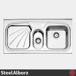 سینک ظرفشویی استیل البرز مدل SteelAlborz 610/50 | یک و نیم لگنه فانتزی روکار