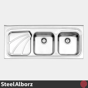 سینک ظرفشویی استیل البرز مدل SteelAlborz 612/50 | دو لگنه فانتزی روکار