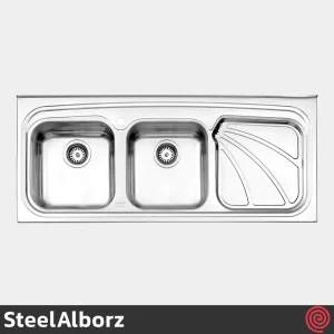 سینک ظرفشویی استیل البرز مدل SteelAlborz 612/50 | دو لگنه فانتزی روکار