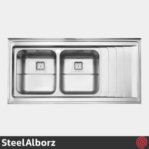 سینک ظرفشویی استیل البرز مدل SteelAlborz 734/60 | دو لگنه فانتزی روکار