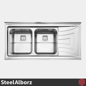 سینک ظرفشویی استیل البرز مدل SteelAlborz 736/60 | دو لگنه فانتزی روکار