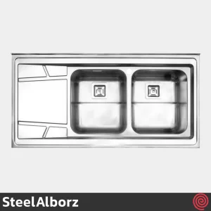سینک ظرفشویی استیل البرز مدل SteelAlborz 738/60 | دو لگنه فانتزی روکار
