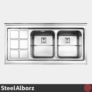 سینک ظرفشویی استیل البرز مدل SteelAlborz 761/60 | دو لگنه فانتزی روکار