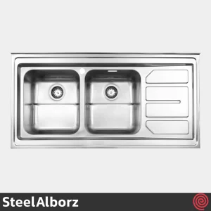سینک ظرفشویی استیل البرز مدل SteelAlborz 763/60 | دو لگنه فانتزی روکار