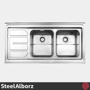 سینک ظرفشویی استیل البرز مدل SteelAlborz 763/60 | دو لگنه فانتزی روکار
