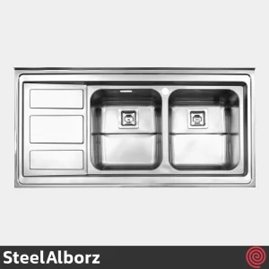 سینک ظرفشویی استیل البرز مدل SteelAlborz 765/60 | دو لگنه فانتزی روکار