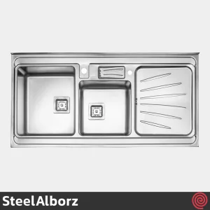 سینک ظرفشویی استیل البرز مدل SteelAlborz 854/60 | دو لگنه باکسی روکار