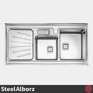 سینک ظرفشویی استیل البرز مدل SteelAlborz 854/60 | دو لگنه باکسی روکار