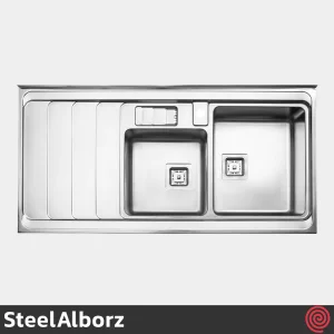 سینک ظرفشویی استیل البرز مدل SteelAlborz 856/60 | دو لگنه باکسی روکار