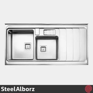 سینک ظرفشویی استیل البرز مدل SteelAlborz 856/60 | دو لگنه باکسی روکار