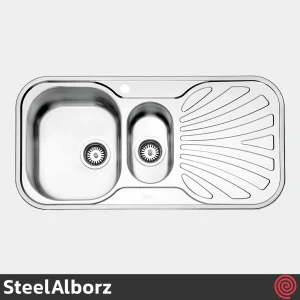 سینک ظرفشویی استیل البرز مدل SteelAlborz 510/50 | یک و نیم لگنه فانتزی توکار