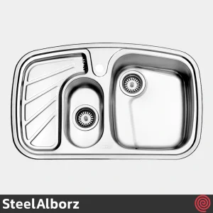 سینک ظرفشویی استیل البرز مدل SteelAlborz 608/50 | یک و نیم لگنه فانتزی توکار
