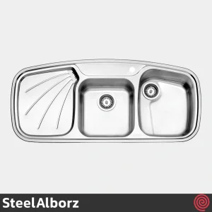 سینک ظرفشویی استیل البرز مدل SteelAlborz 614/52 | دو لگنه فانتزی توکار